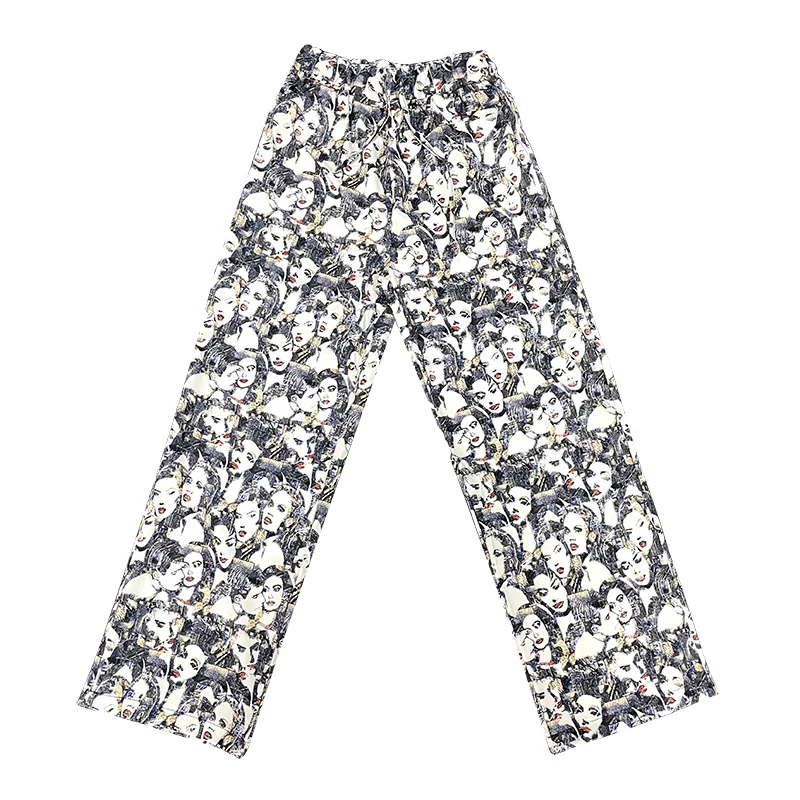 

New Summer Streetwear Women Pants Hip Hop Dark Retro Character Printed Straight Pants Female Loose Pendant Wide Leg Pants