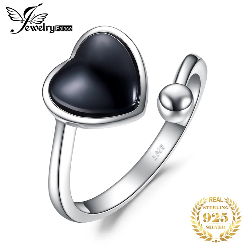 

JewelryPalace 1.2ct Natural Black Onyx 925 Sterling Silver Adjustable Solitaire Wedding Engagement Ring for Women New Arrival