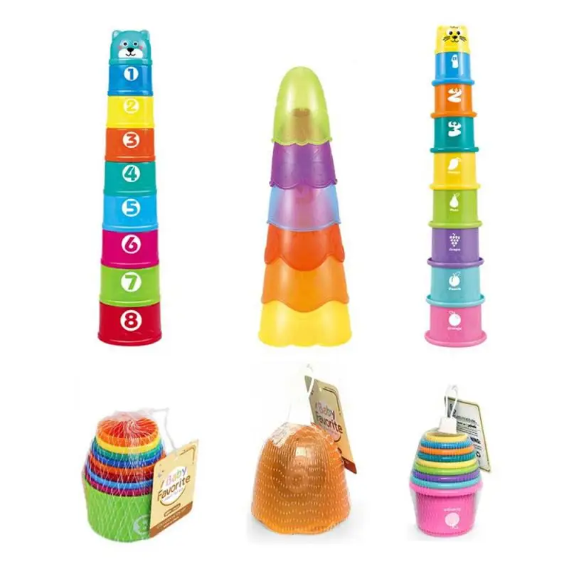 

6/9PCS Baby Fun Stacking Cups Toy Baby Stacking Cup Color Rainbow Stacking Ring Tower Toys Science Education Bathtub Toy Gifts