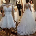 Свадебное платье с жемчужными бусинами 2 в 1, бразильское платье невесты, Кружевная аппликация, съемный шлейф, ТРАПЕЦИЕВИДНОЕ свадебное платье es W0278