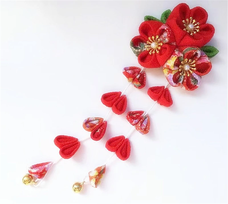 1pcs Handwork Japanese Style Sakura Hair Clip Fan Tassel Hairpin for Kimono Yukata Cosplay Prop Decor Women Girl Gift | Тематическая