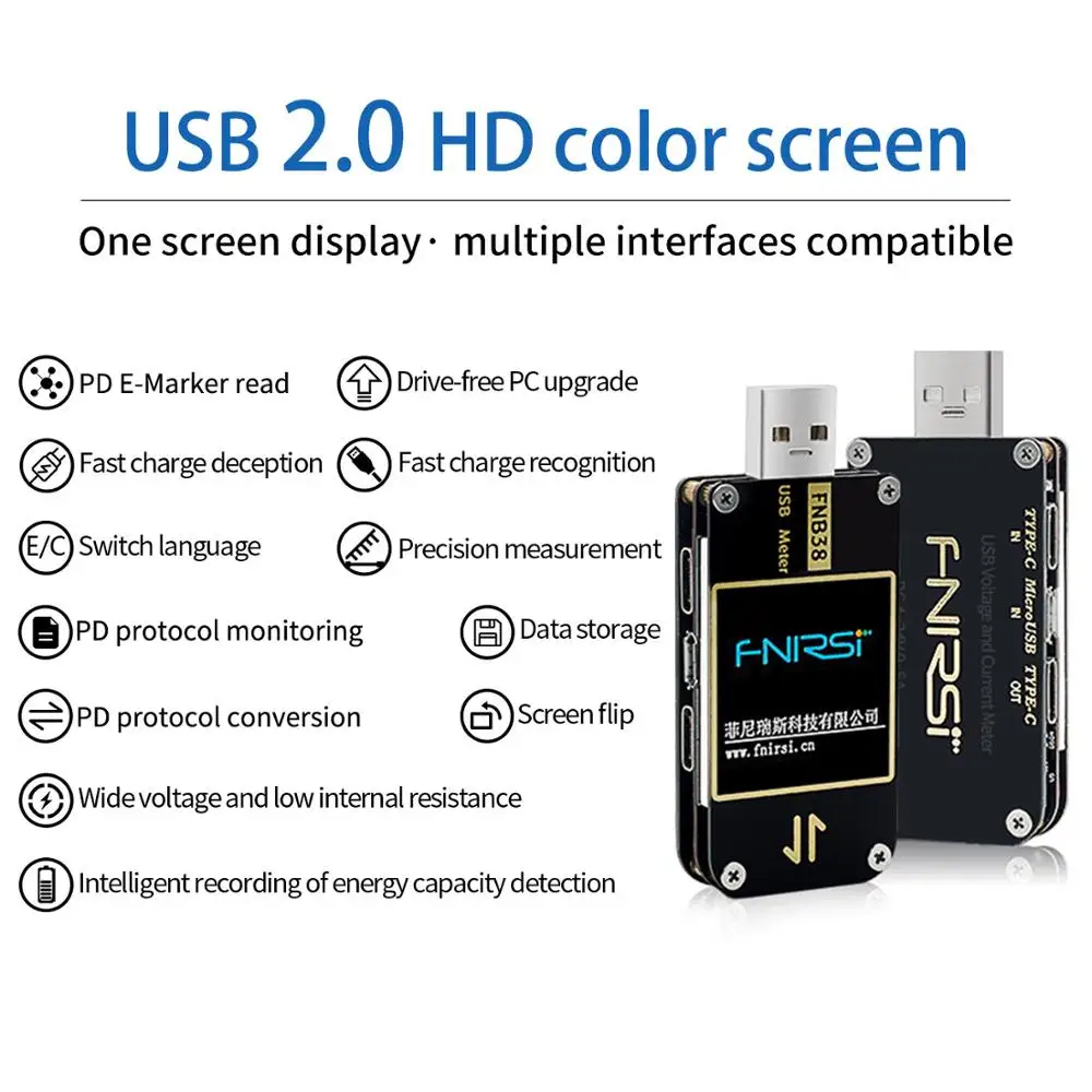 Измеритель тока и напряжения FNB38 USB тестовый er QC4 + PD3.0 2 0 PPS проверка емкости