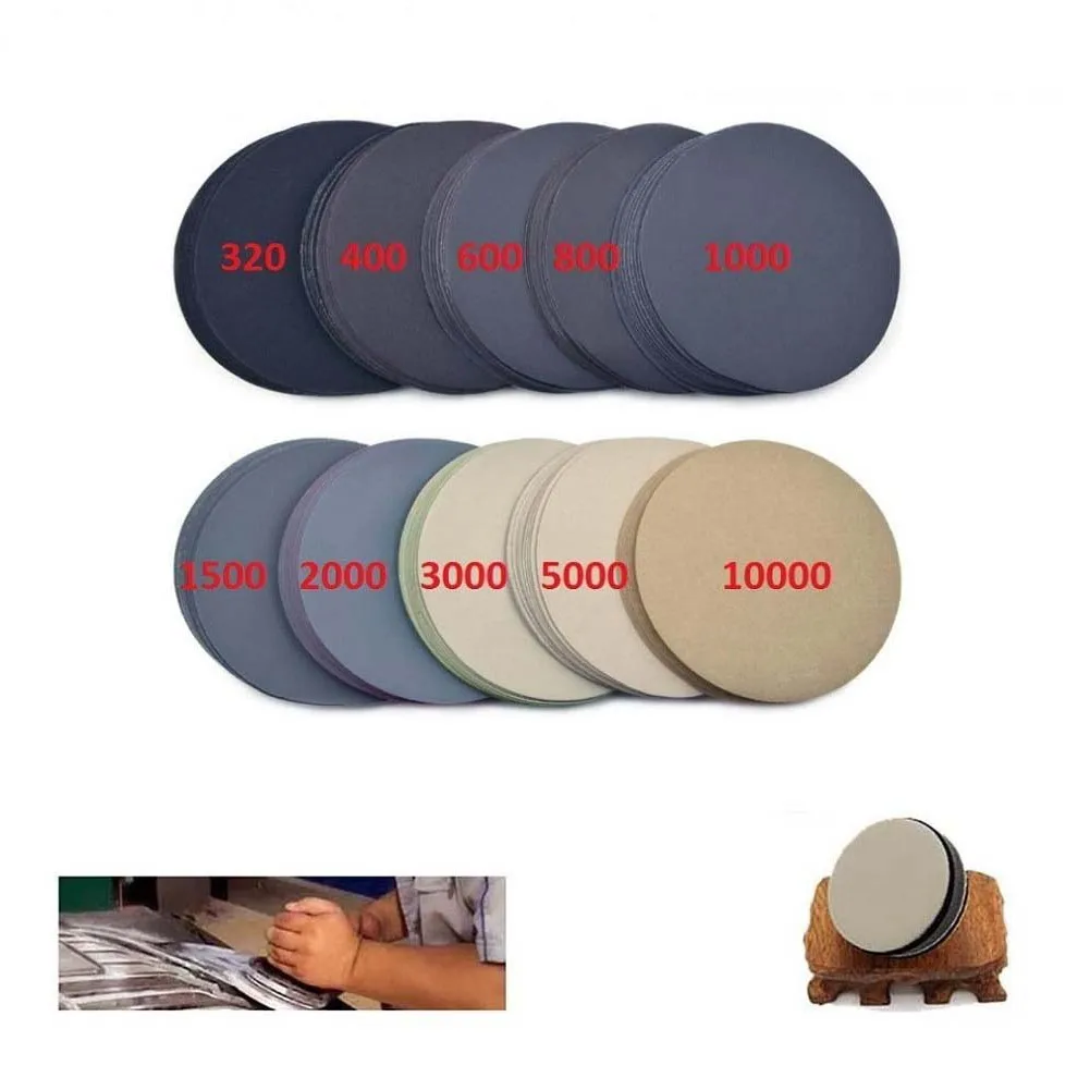 

100pcs 3inch 75mm Waterproof Sander Disc Sanding Discs Hook & Loop Sandpaper 320-10000 Grit Wet & Dry Flocking Sandpaper Polishi