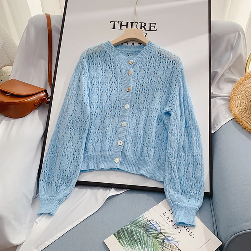 

Hollow Knitted Cardigan Women Spring and Autumn Thin Long-sleeved Air-conditioning Shirt Outside Jacket 2021 Sweater Jacket