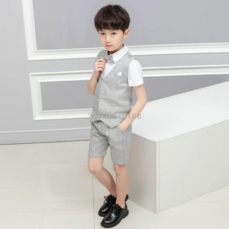 Boys Clothing Set Summer Baby Kids Prince Suit Gentleman Vest+ Pants 2pcs Boy Formal Wedding Birthday Party Costume F126 |