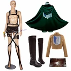 Куртка для косплея из аниме атака на Титанов, кожаные ботинки рекона, ремни для юбки, подтяжки, костюм такцера