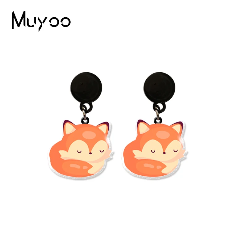 Серьги-гвоздики ручной работы милые маленькие красные лисицы лисички из