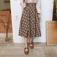 elastic waist retro skirt 2022 new harajuku long plaid skirt female high waist female student pleated long skirt