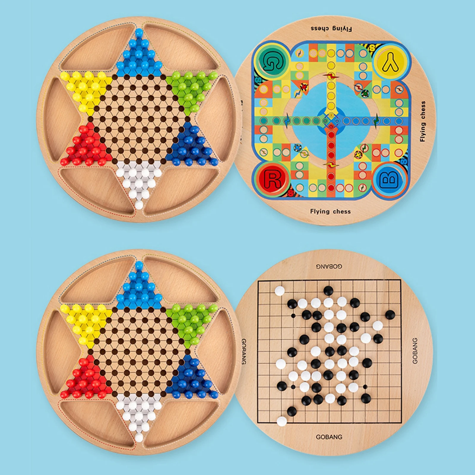 

2 in 1 Wooden Chinese Checkers Board Game Set with Colorful Pegs Jumbo Checkers Wooden Peg Game for Friends