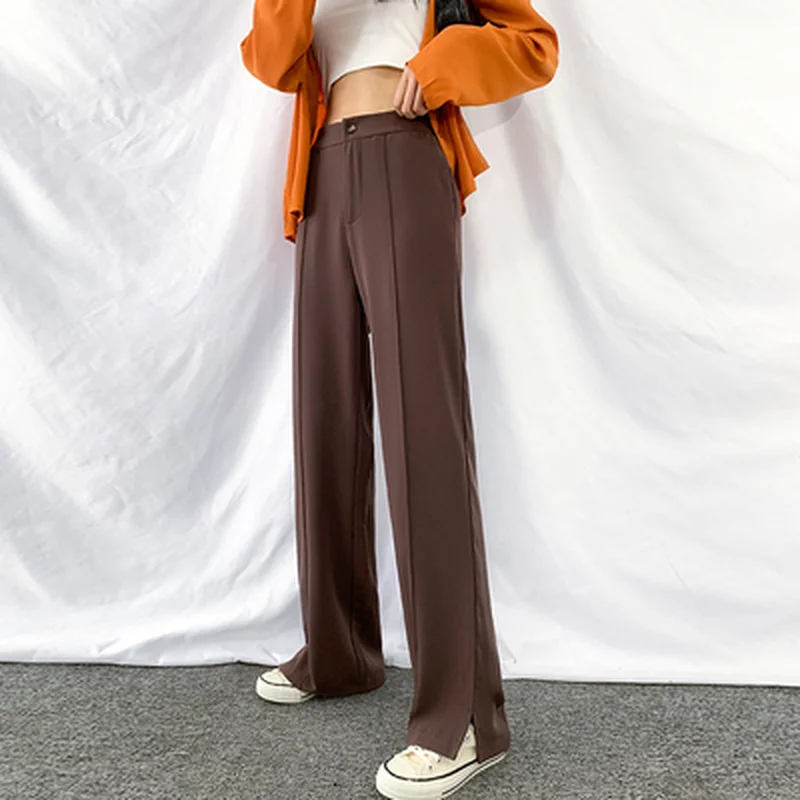 5xL коричневый драпированный костюм с широкими штанинами женский весенне осенний