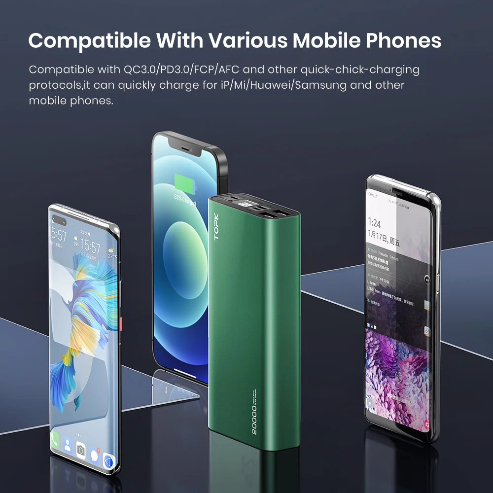 topk i2006p power bank 10000mah 20000mah portable charging led external battery pd 20w powerbank 10000 20000 mah for xiaomi free global shipping