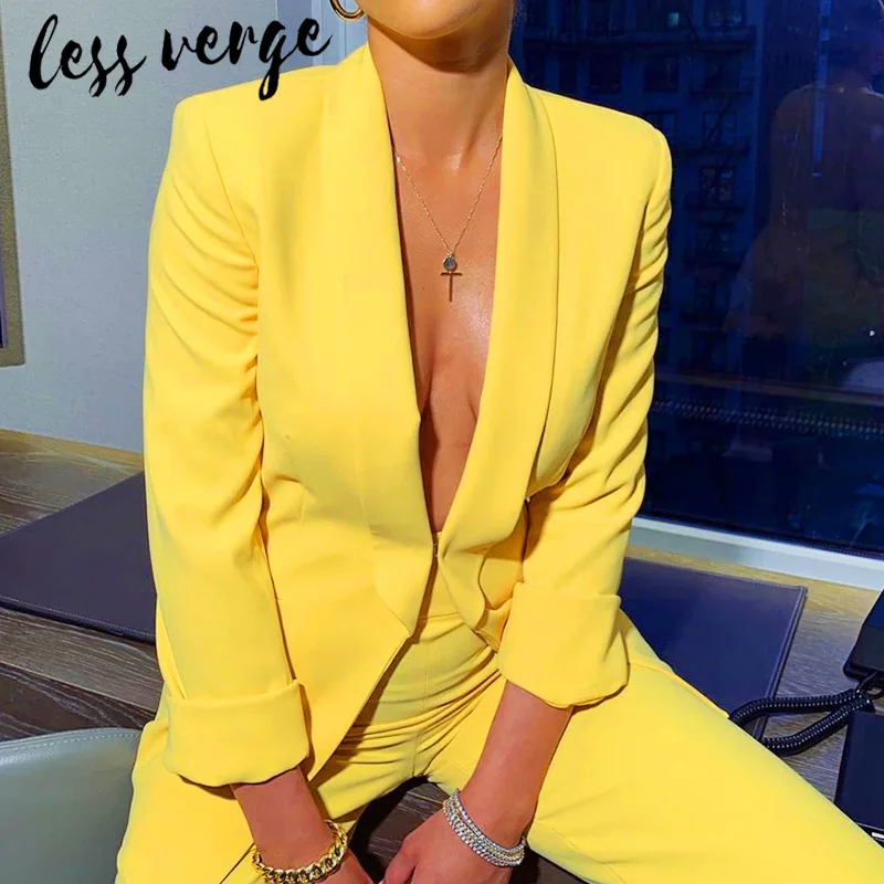 Lessverge OL рабочий женский комплект 2 шт. Блейзер пиджак и брюки костюм однотонный