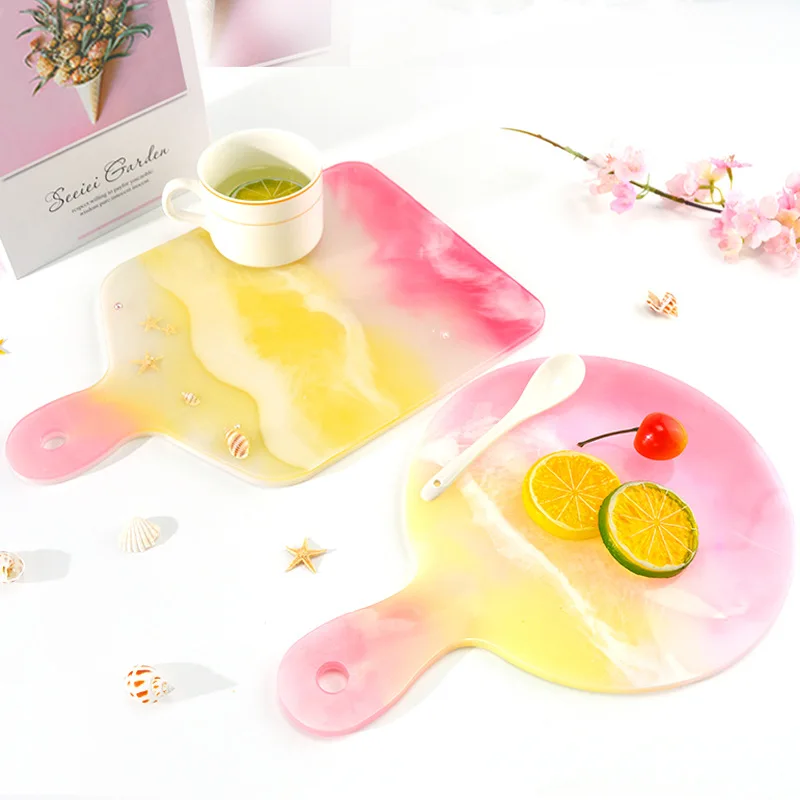 

DIY Glue Mold Handle Tray Mold Transparent Silicone Resin Fruit Tray Coaster With Handle Handle Tray Silicone Mold