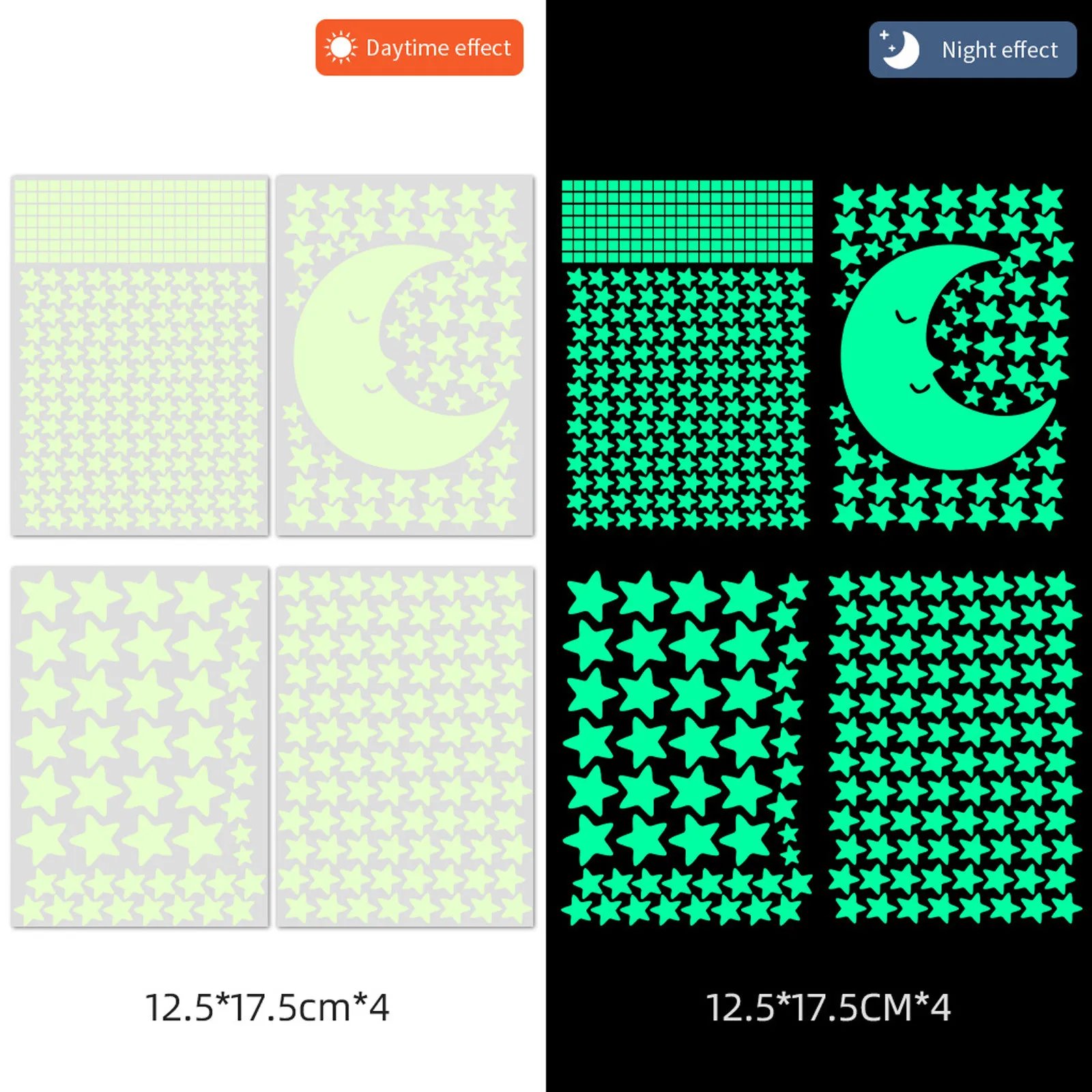 

4pc Stars moon fluorescent stickers luminous wall stickers Kid Bedroom glow stickers for Kids Girls Boys Baby Room Wall Decals