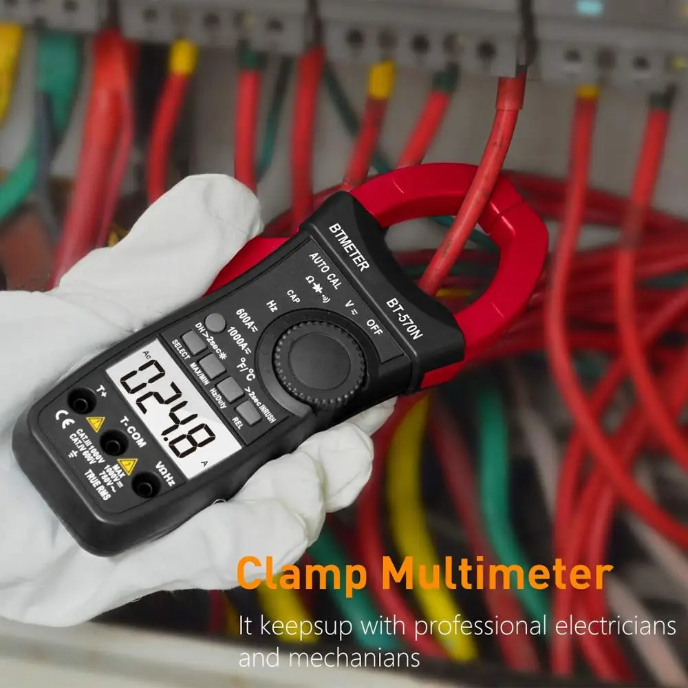 Фото Цифровые клещи BTMETER True RMS, измеритель тока и напряжения переменного/постоянного тока с автоматическим диапазоном 6000 и дисплеем, тест на вводный ток, 570N №4