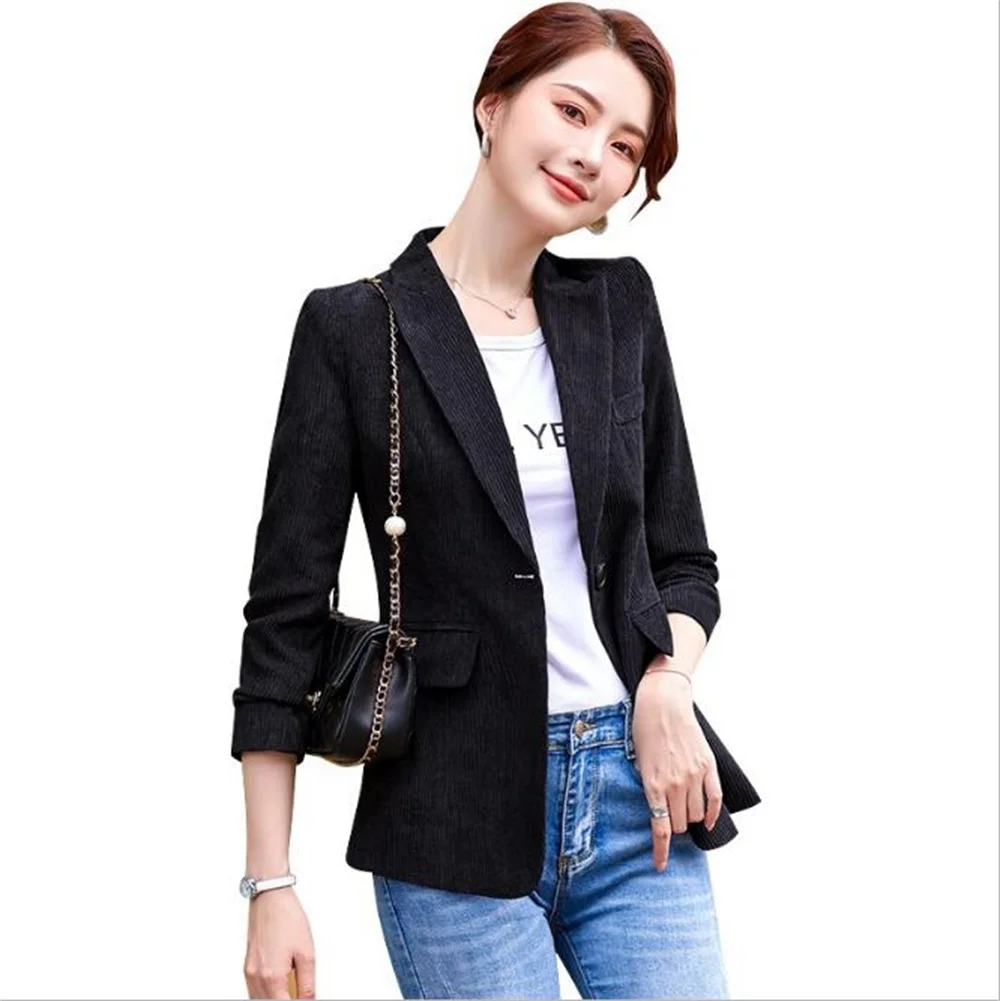 

M.Y.FANTASY 2021 Autumn And Winter Corduroy Small Suit Jacket Women's Corduroy Suit Retro Fashion Temperament All-match Cropped