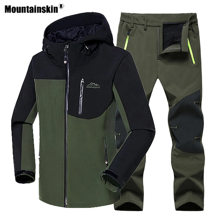 

Mountainskin Men's Softshell Hiking Fleece Sets Outdoor Sport Warm Jacket Set Trouser Suit Thremal Coat Trekking Male Pant VA709