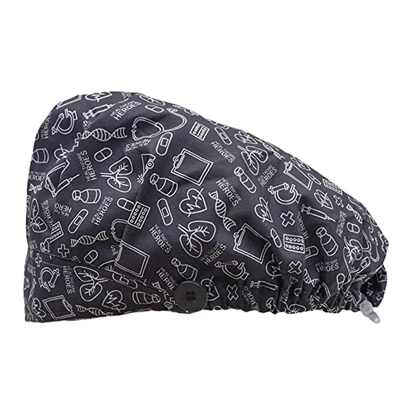 

Sweat-absorbent Cotton Surgical Cap Floral Printed Surgical Caps With Buckle Nurse Doctor Hat Sweat-absorbent Towel Baotou Cap
