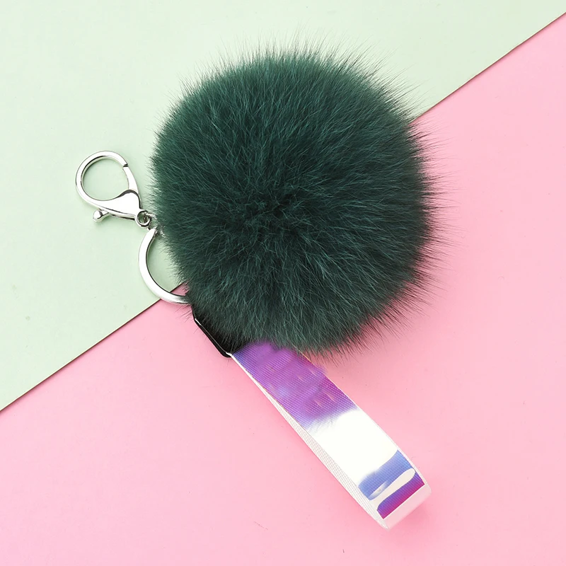 

100% Real Fox Fur Ball Man Key Chain With PU Leather Keychain Porte Cles Llavero for Women Key Ring Holder Lanyard Jewelry EH205