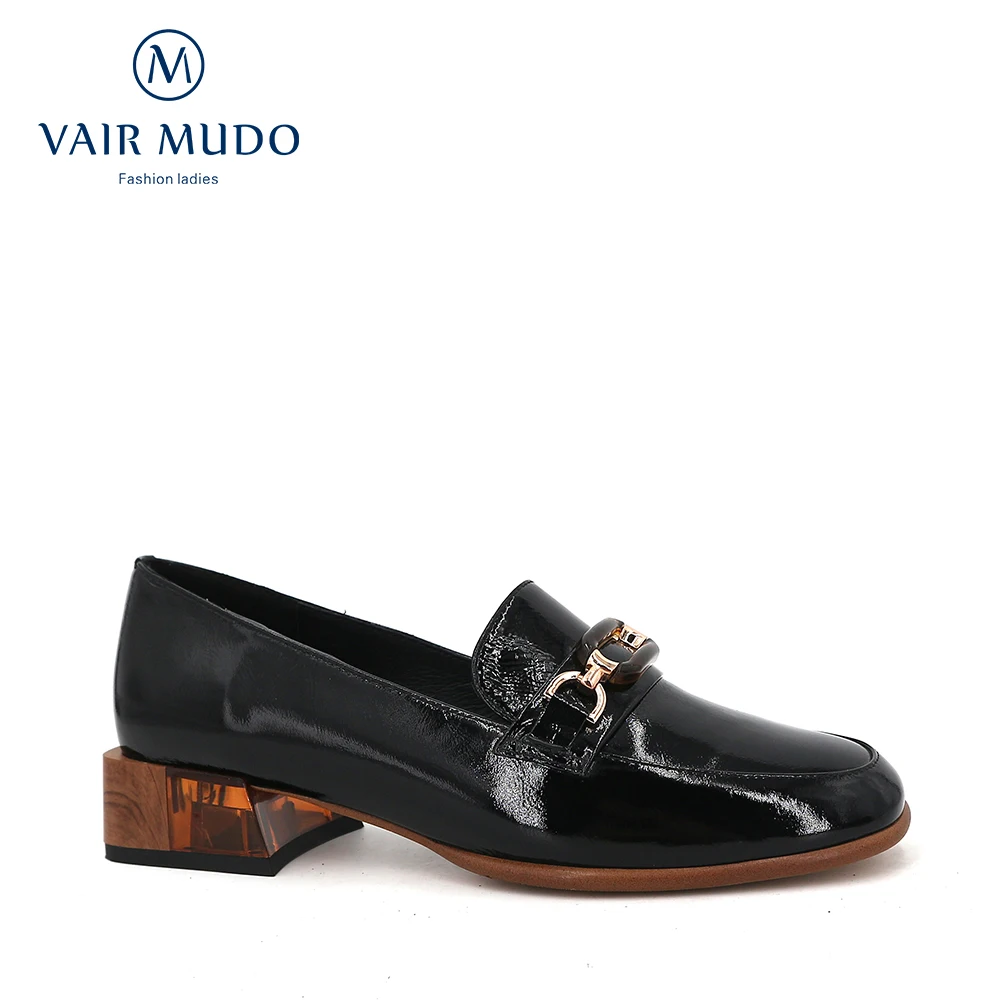 VAIR MUDO/модные женские туфли лодочки Женские черные из натуральной кожи на толстом