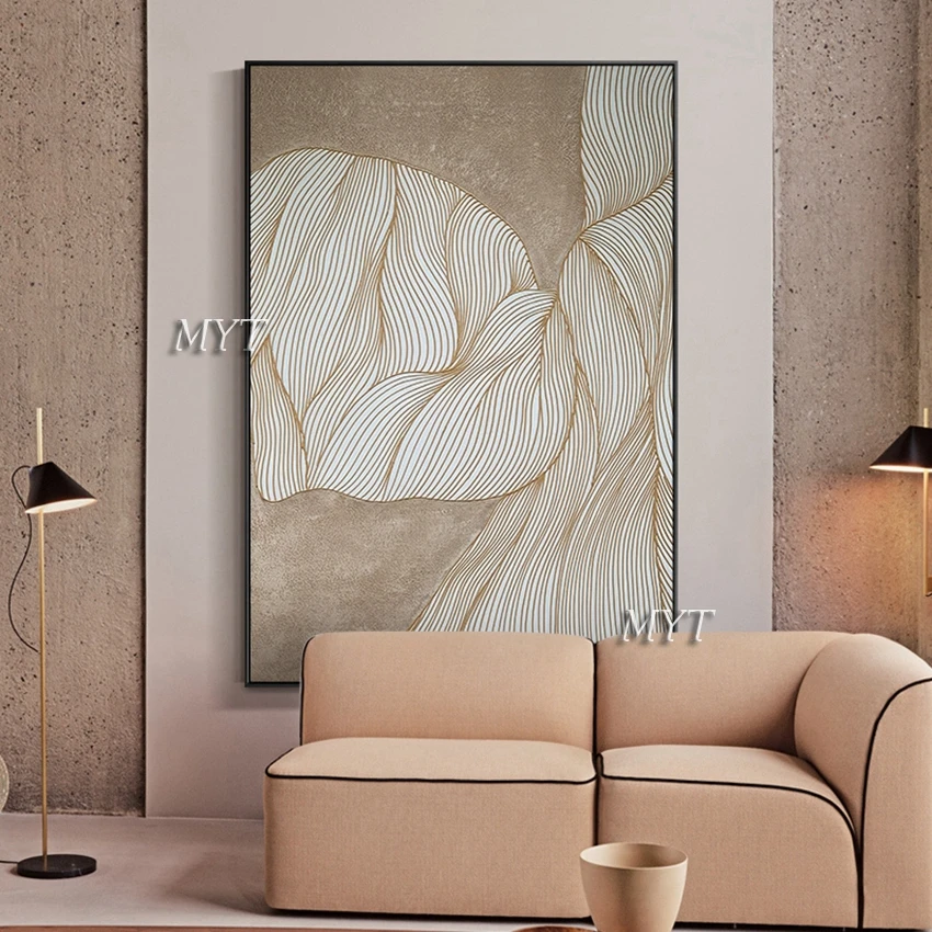 

Текстура акриловые золотые линии абстрактная масляная живопись Домашний декор картины без рамки Холст Настенная картина для декора отеля