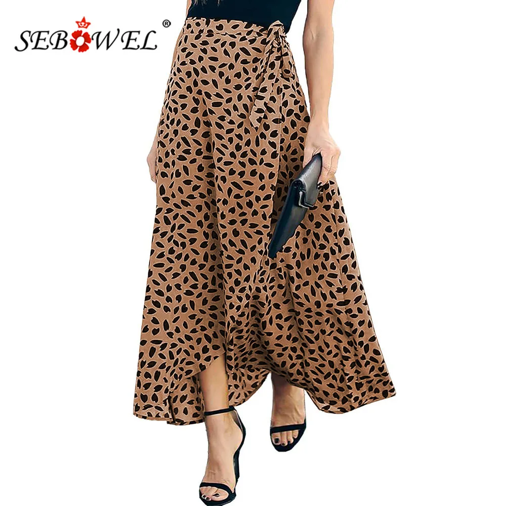 Женская юбка с леопардовым принтом SEBOWEL летняя длинная запахом и разрезом цвета