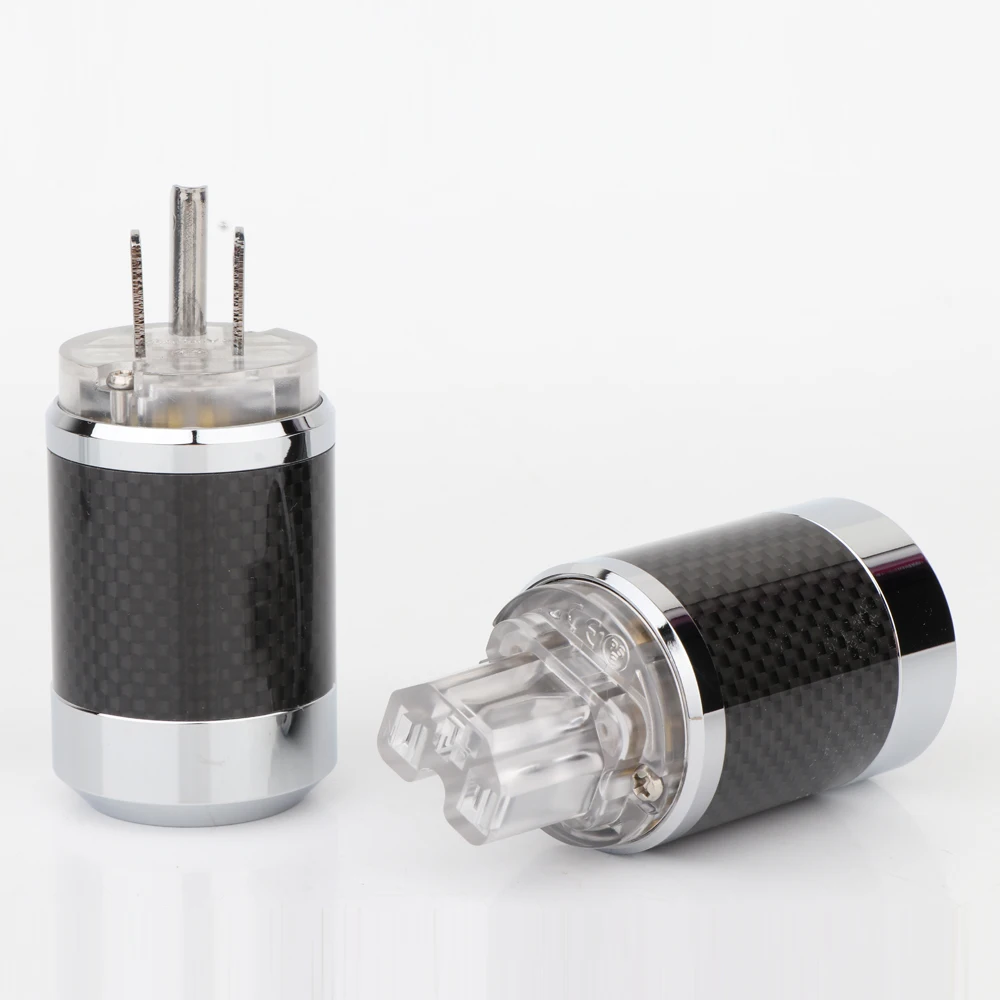 

Pair Carbon Fiber Rhodium Plated US AC Power Plug Connector IEC Plug