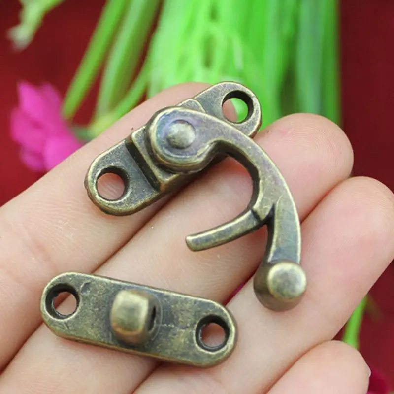 

33mmx29mm Jewelry Box Hasp Hook Lock Latch Antique Brass Color 2pcs