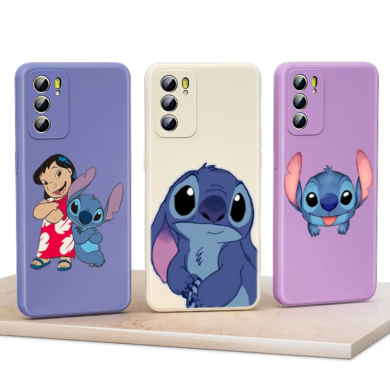 

For OPPO Reno 6 5 5K 5F 4F 4Z 4 3 2 2F 2Z Z Pro Plus Lite 5G Phone Case Stitch Cartoon Disney Love Liquid Silicone TPU Capa