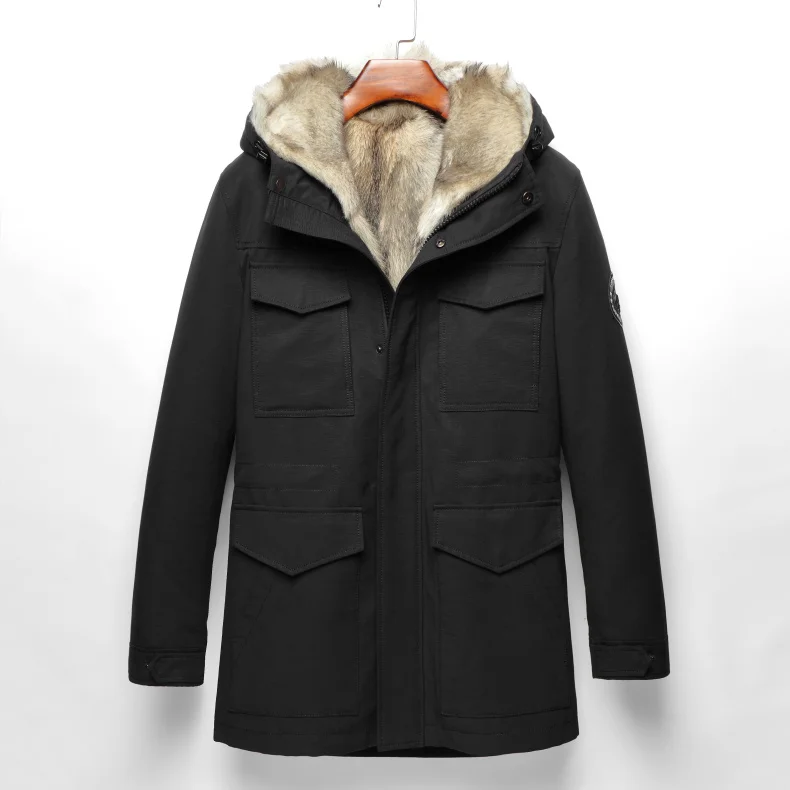 Мужское теплое зимнее пальто, Толстая куртка с подкладкой из волчьего меха, Длинная Верхняя одежда с капюшоном Parker, большие размеры, новинка, дизайнерский бренд класса люкс, W1806