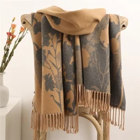 new tassel pashmina women warm cashmere scarf floral print thick blanket shawl wraps female bufanda 2021 fashion