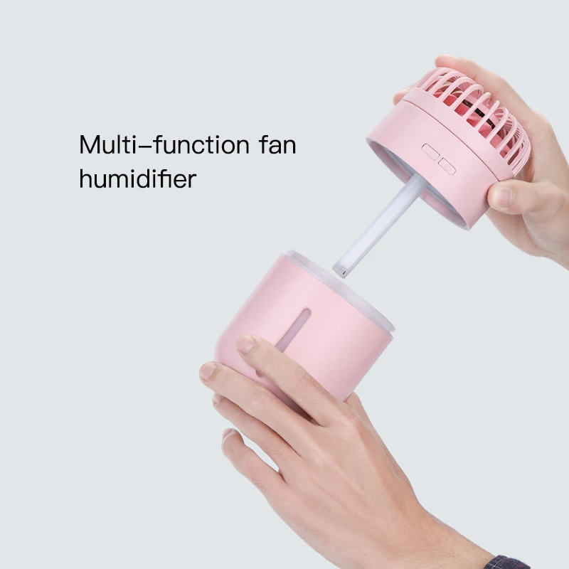 

400ml Humidifier USB Wireless Rechargeable Ultrasonic Aroma Diffuser Portable Air Humidifier with 7 Leaves Angle Adjustable Fan