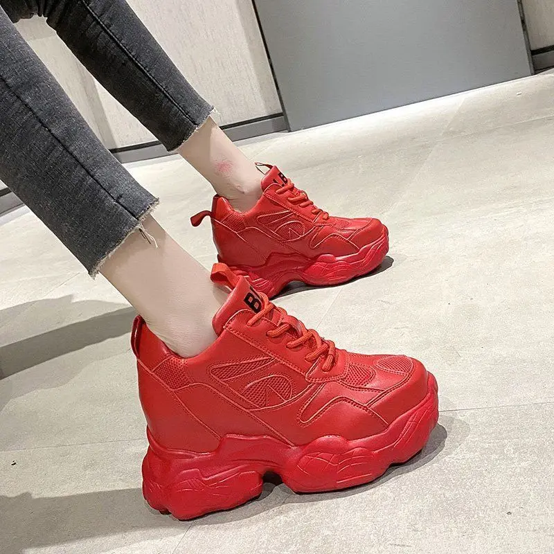 

Color inner heightening women's shoes 2021 spring new versatile sports and leisure dad shoes small white single show thin 10cm