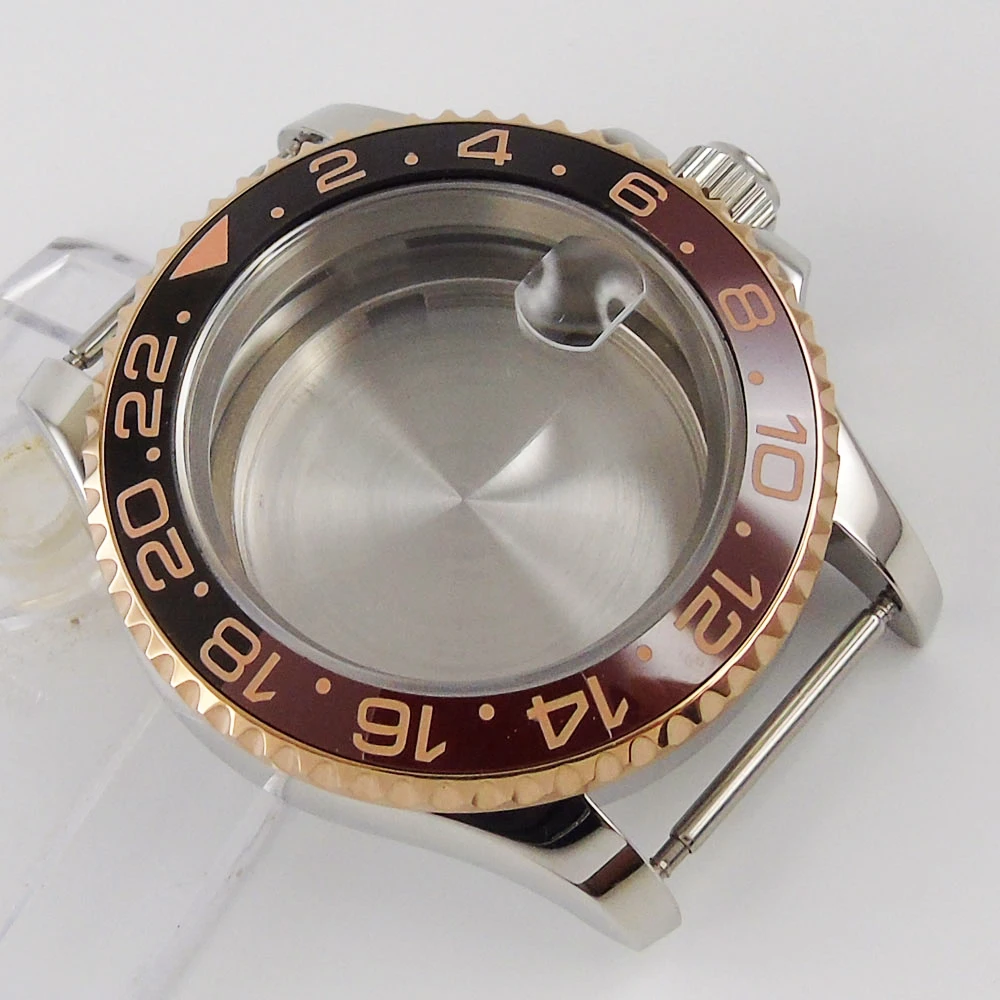 

41mm Sapphire glass bidirectional bezel red black Plated stainless steel Watch Case fit Miyota 8215 ETA 2836 movement