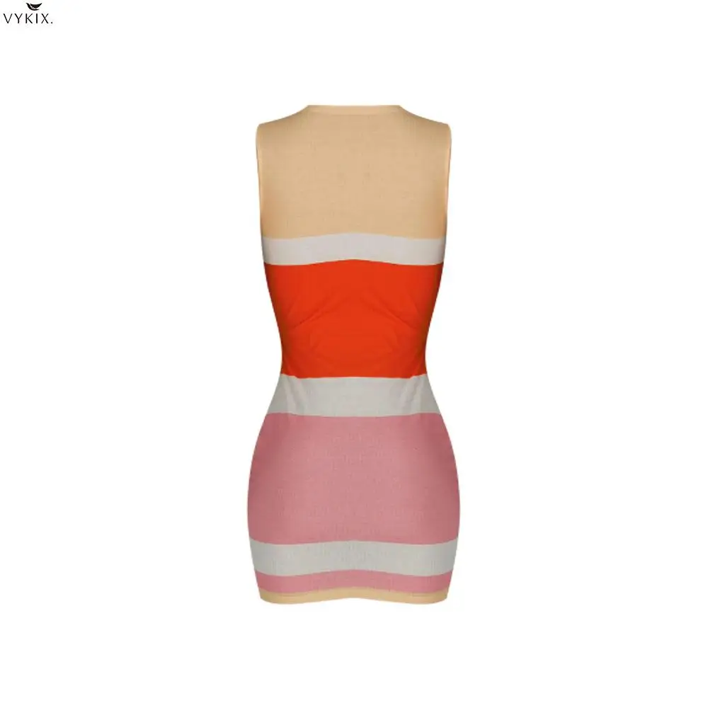 

2020 Fashion Women Summer Striped Tie Up V-neck Sleeveless Cut Out Waist Bodycon Midi Sexy Party Clubwear Femme Clubwear Dress