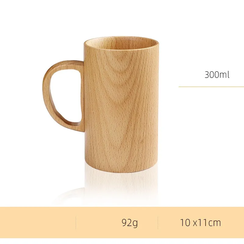 

150/300ml Beech Mugs With Handle Handmade Coffee Teak Breakfast Milk Cups Wooden Beer Milk Tea Mug Cup Unique Gifts Home Decor