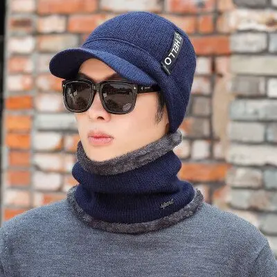 Зимние шапки Skullies Beanies, зимние шапки бини для мужчин и женщин, шерстяной шарф, шапки, Балаклава, маска, шапка, вязаная шапка, новинка - Цвет: dark blue Hat scarf