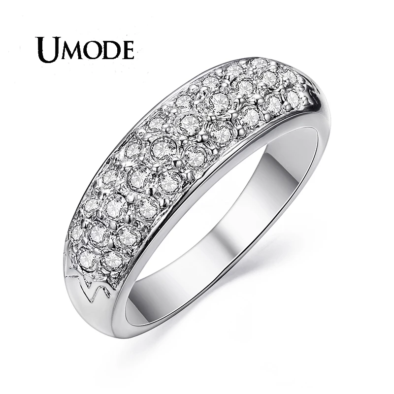 

UMODE Classic Anillos Mujer Bague Aros Rose Gold Color Cubic Zirconia Studded Finger Rings JR0084B
