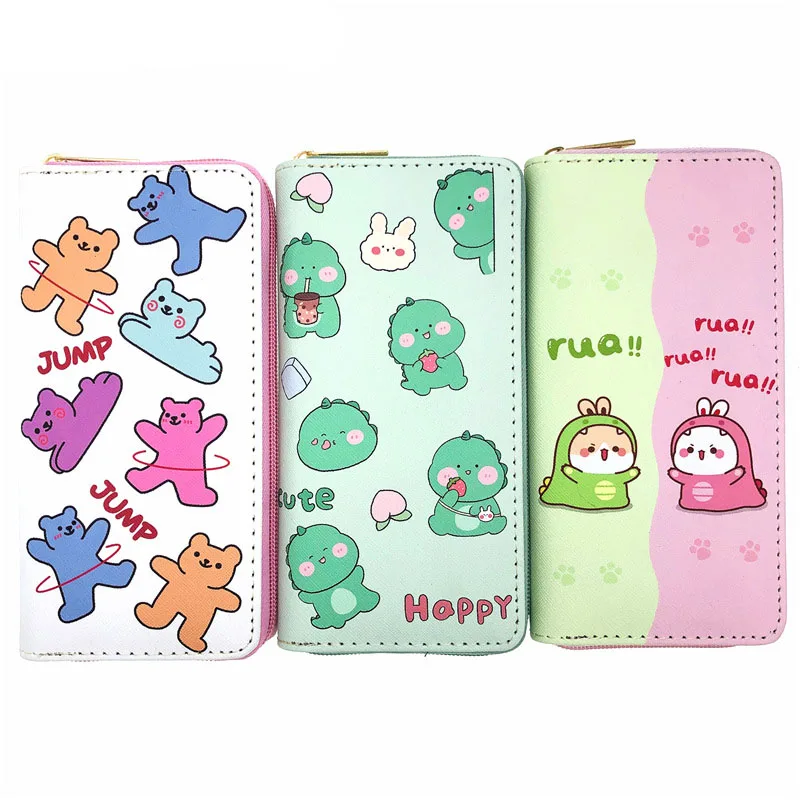 

KANDRA Cute Cartoon Dinosaur Print Girls Wallet Colorful Bear Print PU Leather Zipper Phone Wallets Card Holder Valentine Gift