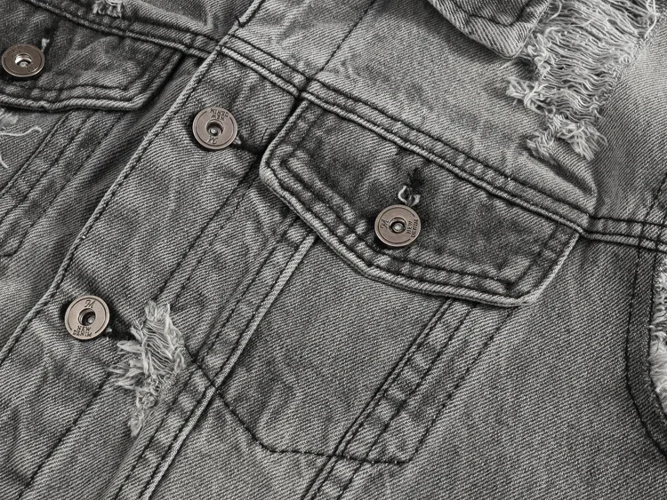 Новинка мужской весенне осенний джинсовый жилет серый рваный Повседневный без