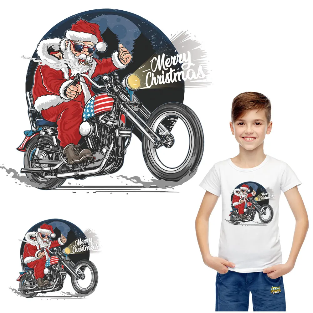 

cool Christmas iron on patches for clothing Santa Clause sticker motocycle printing diy transfert thermocollants t-shirt parches
