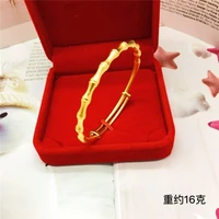 fashion light yellow gold color bracelet for women wedding charms jewelry elegant push pull bamboo not fade birthday gift