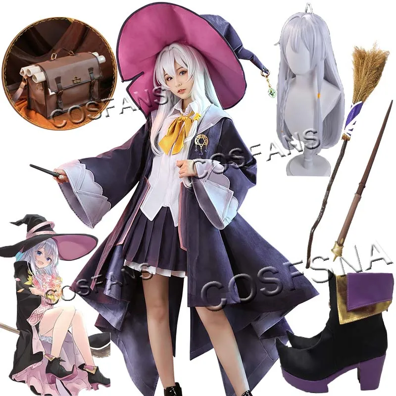 Manga de Anime de bruja errante: el viaje de Elaina, disfraz de Elaina, disfraz de mujer, peluca de accesorios para Cosplay de Halloween