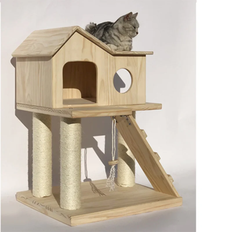 Домик для кошек из массива дерева гамак с когтеточкой забавная игрушка ползания