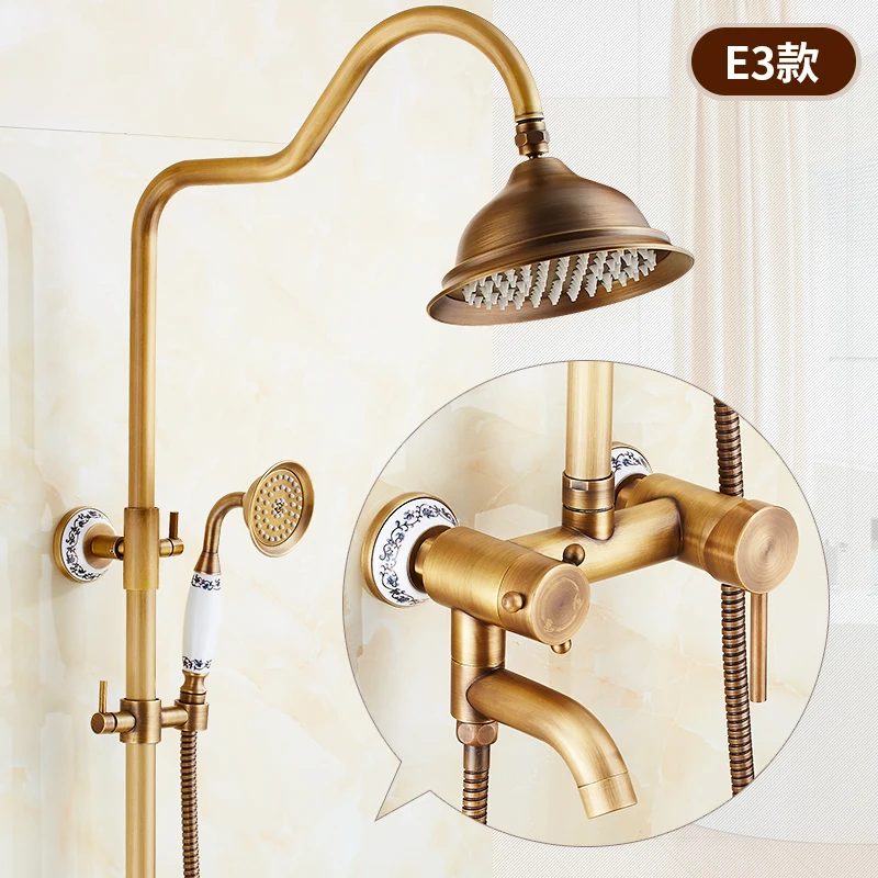 zgrk antique rain shower faucets set with hand wall mounted brass shower mixer for bathroom bath rainfall shower set free global shipping