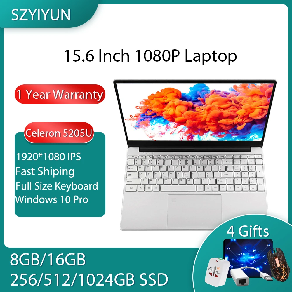 

Ультрабук DDR4 8 ГБ/16 ГБ ОЗУ Intel Celeron 5205U тонкий ноутбук Windows ноутбук компьютер 2,4G/5,0G Wifi Bluetooth ПК 1920*1080 IPS