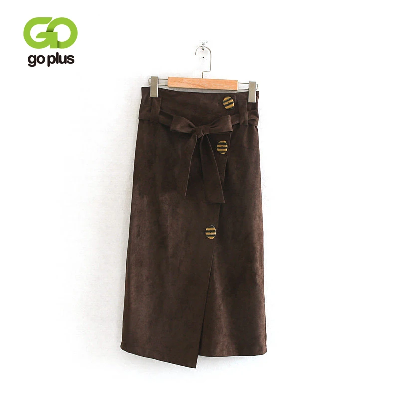 Женская Зимняя юбка GOPLUS повседневная до середины икры с высокой талией и бантом