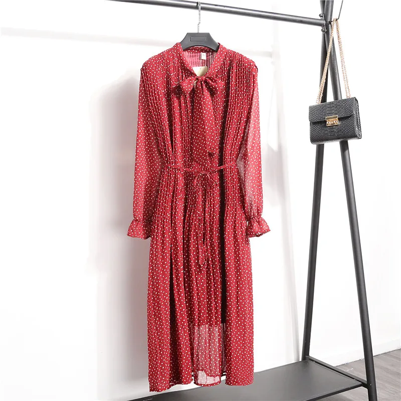 Женское Плиссированное шифоновое платье с цветочным принтом Новинка весна-осень