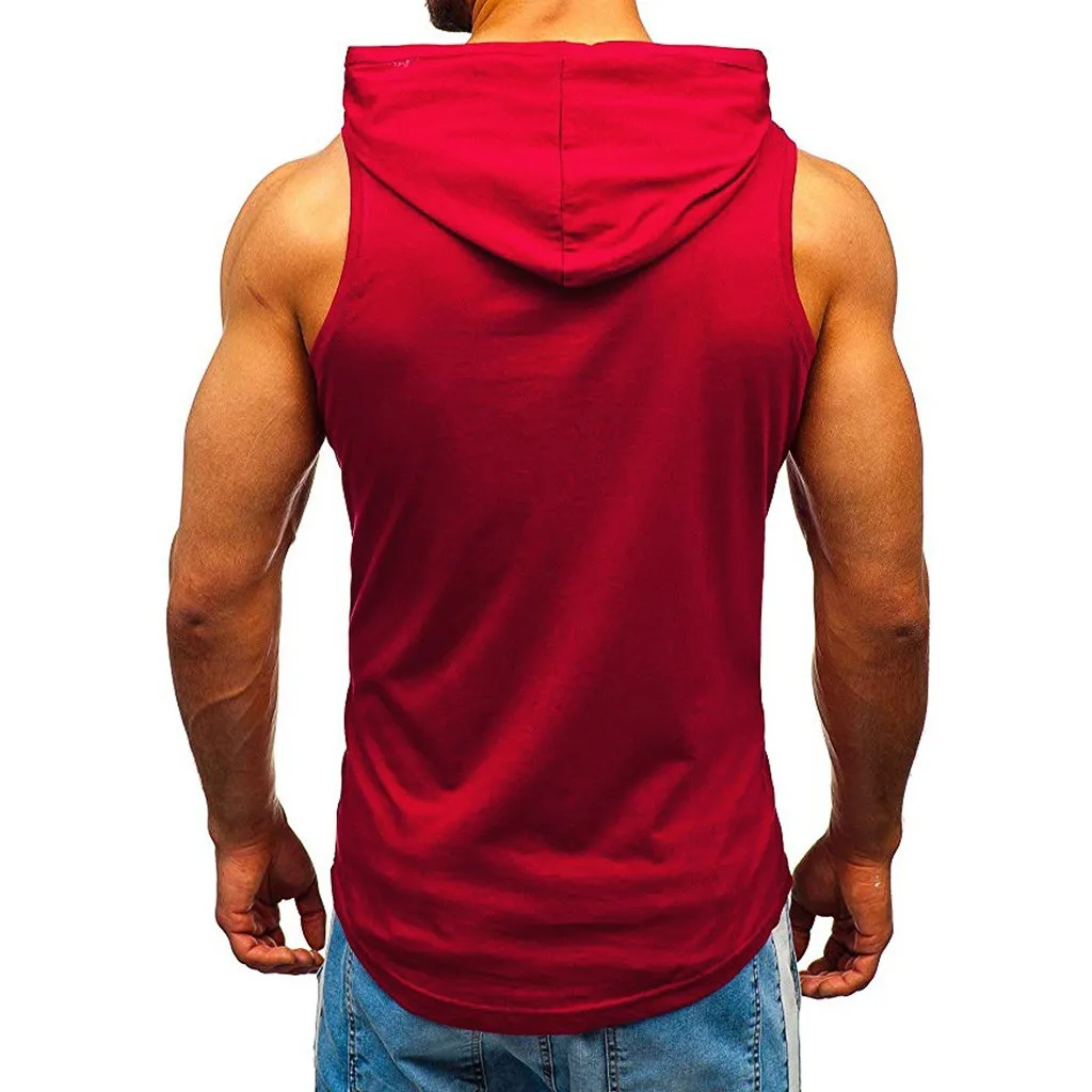 Мужская тренировочная майка облегающий топ с принтом мышц без рукавов капюшоном