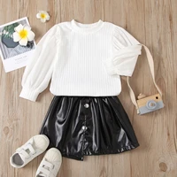 baby girls clothing set long sleeve sweater white tops and black leather skirts two piece children spring warm outfit size 2t 6